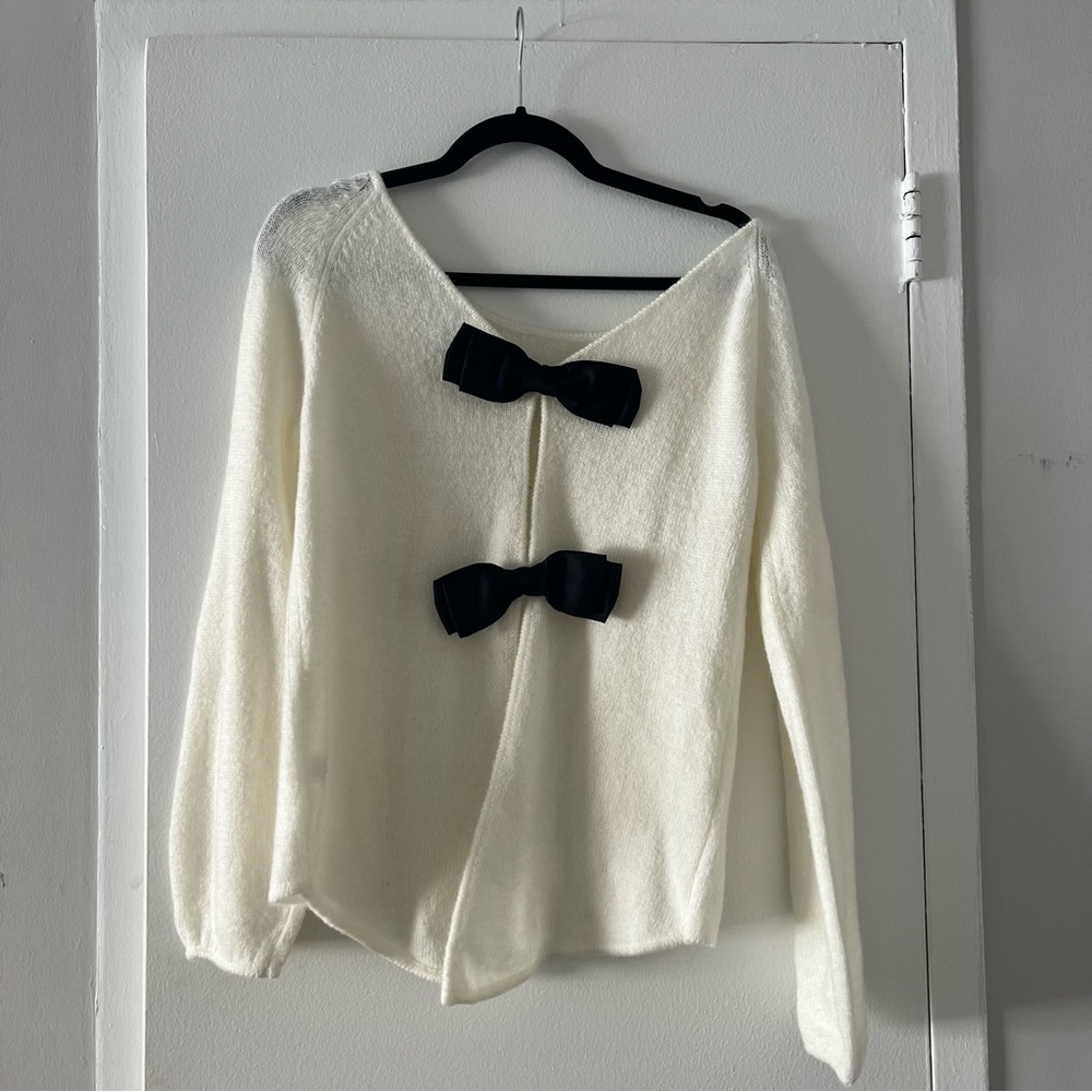 Venus Cream Bow Sweater with Open Back